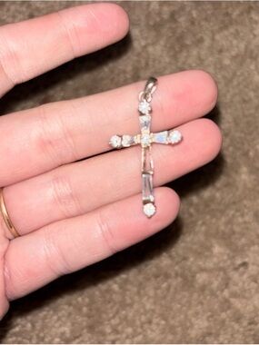 Delicate Cross Pendant Necklace in Rose Gold with Clear Stones